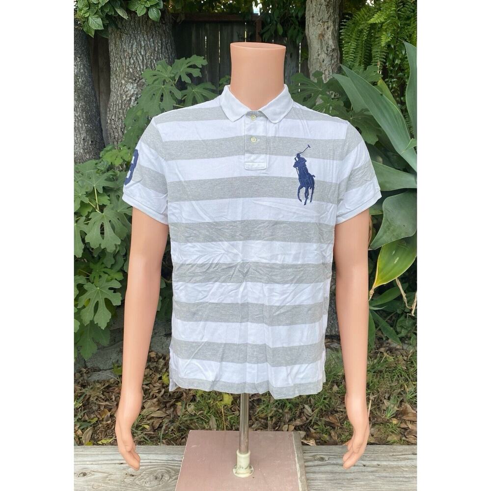 Vintage Polo By Ralph Lauren Striped Polo Shirt Big Pony Adult M Custom Fit